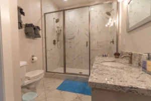 bathroom with large walk in shower