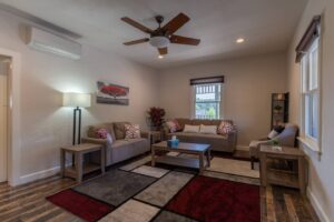 living area with couches