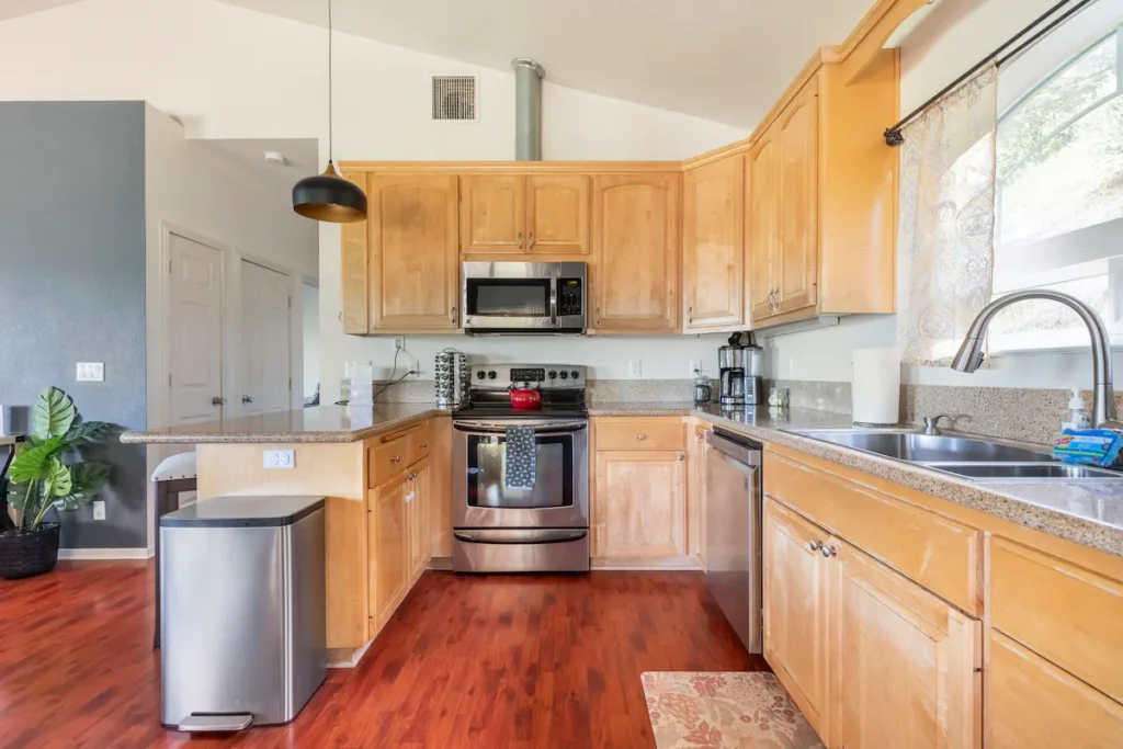 kitchen with wood cabients