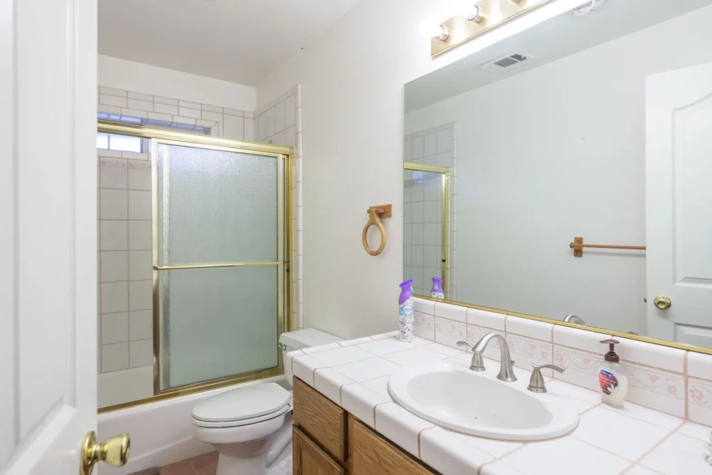 bathroom with shower tub combo