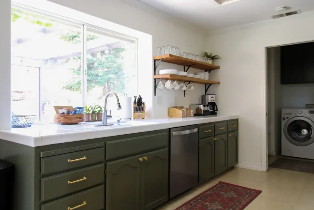 kitchen with lower cabinets and open shelving