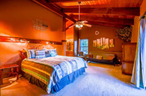 primary bedroom with king bed