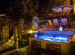 hot tub and deck at night