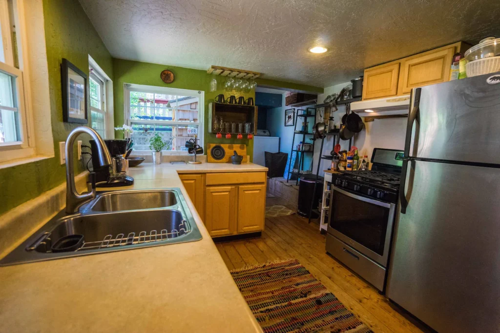 kitchen with wood cabinets