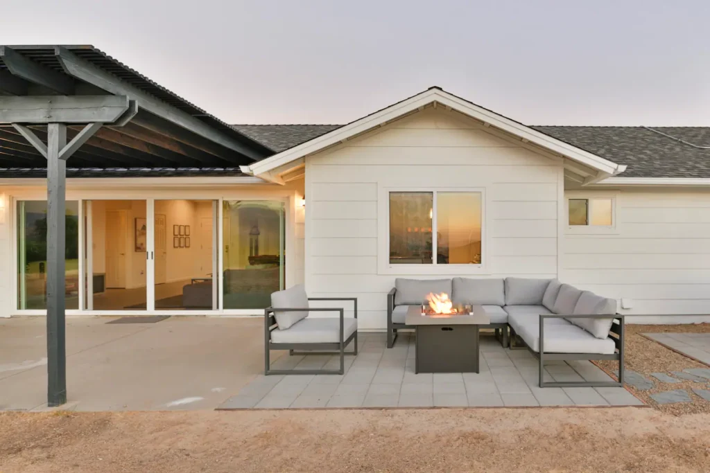 backyard with fire pit and seating