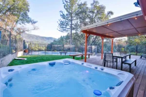 hot tub and patio