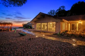 exteior of house at night