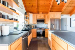 kitchen with wood cabinets and ceiling