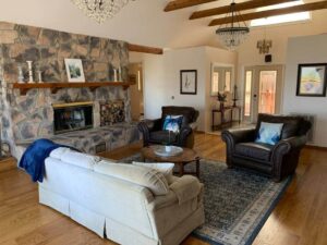 living room view of couches and fireplace