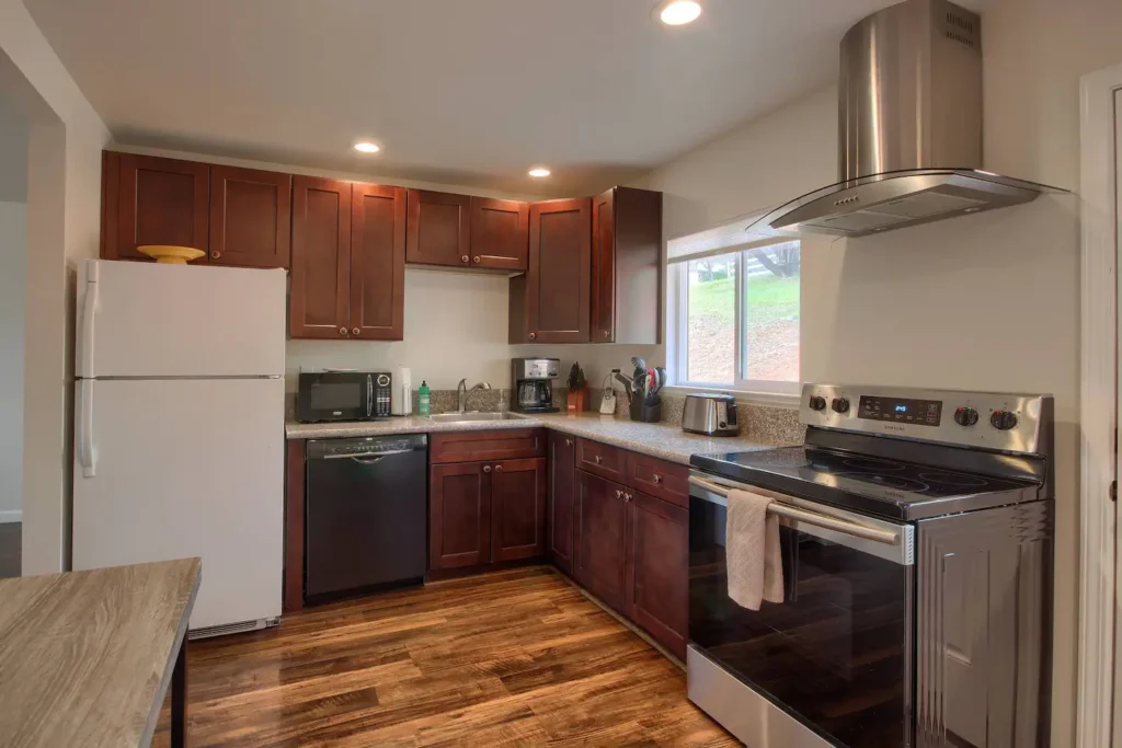 kitchen with wood cabinets