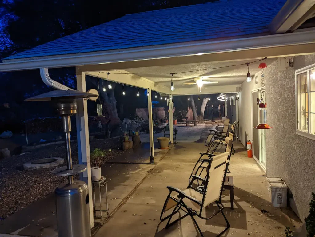 back patio seating at night