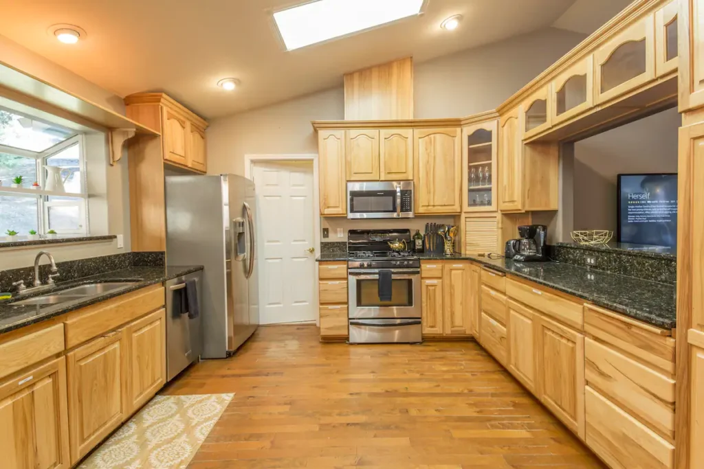 kitchen with wood cabinets