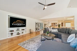 living room with couch and television