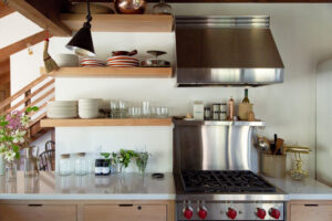 kitchen with open shelving