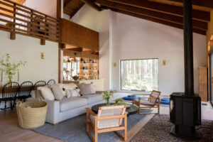 living area with tall ceilings