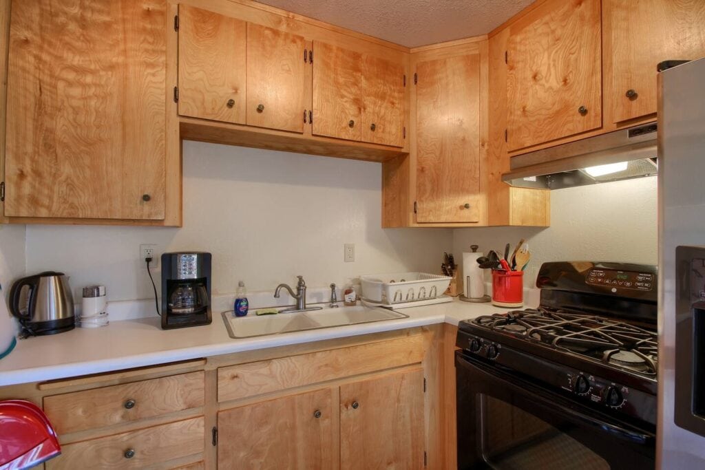 kitchen with wood cabinets