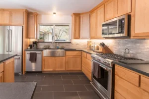 kitchen with wood cabinets