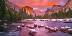 Winter scene from Valley View in Yosemite Valley