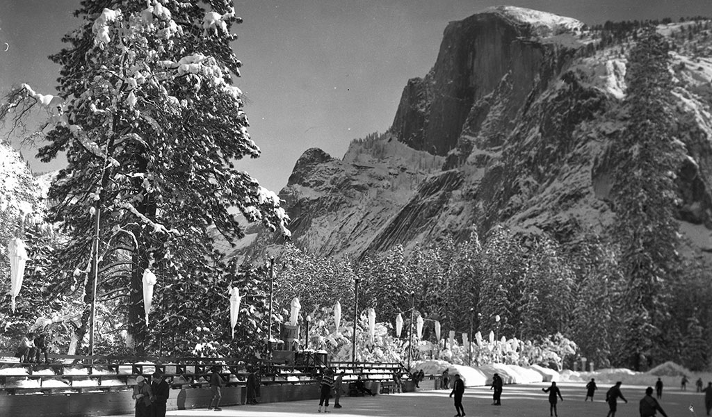 Historic Curry Village ice rink below Half Dome