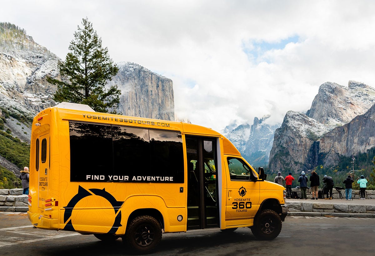 Yosemite 360 Tour Bus at a Yosemite scenic overlook