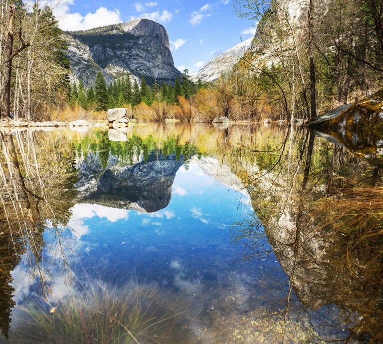 mirror lake in Yosemite valley