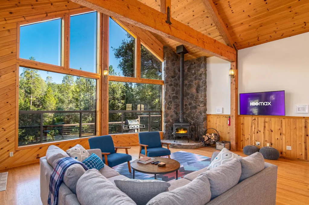 living area with fireplac